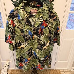 Vintage 90s RJC Made In Hawaii Parrot Monstera Aloha Button Down Shirt SS 4X